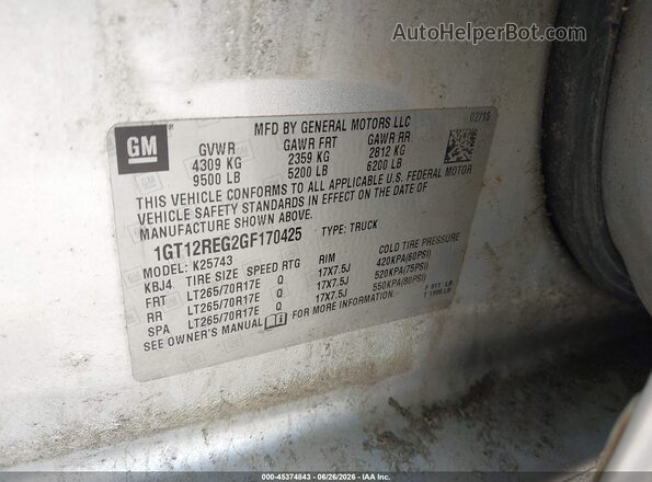 1GT12REG2GF170425 2016 GMC SIERRA Серебряный Вид подкапотного пространства