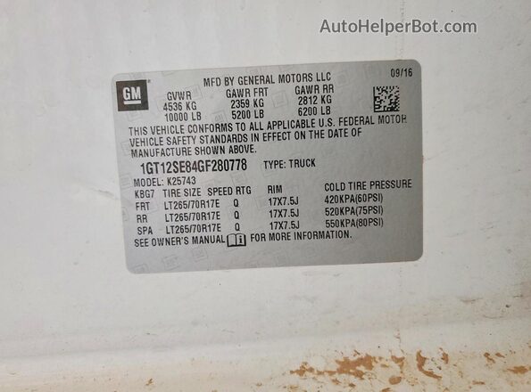 1GT12SE84GF280778 2016 GMC SIERRA White Вид підкапотного простору