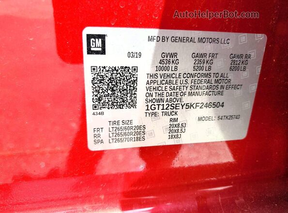 1GT12SEY5KF246504 2019 GMC SIERRA Red Widok komory silnika