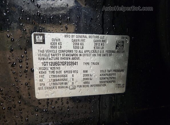 1GT12UEG7GF203941 2016 GMC SIERRA Black Vista del compartimento del motor