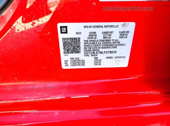 1GT19LE78LF279572 2020 GMC SIERRA Red 
