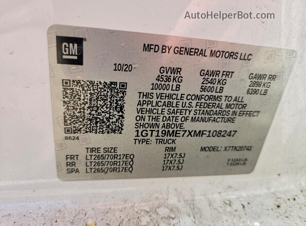 1GT19ME7XMF108247 2021 GMC SIERRA White Widok komory silnika
