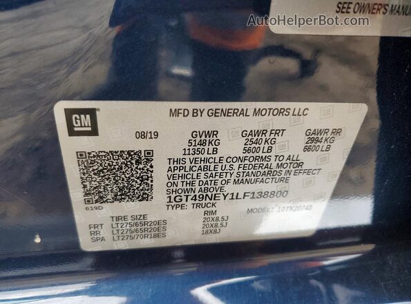 1GT49NEY1LF138800 2020 GMC SIERRA Blue Engine compartment view