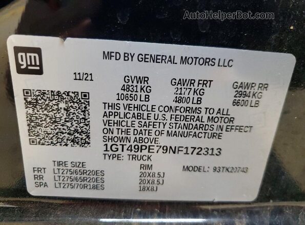 1GT49PE79NF172313 2022 GMC SIERRA Black Вид підкапотного простору