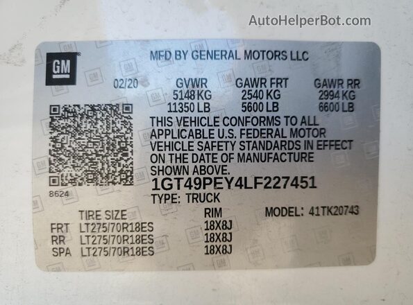 1GT49PEY4LF227451 2020 GMC SIERRA White 