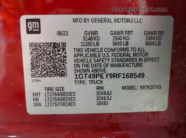 1GT49PEY9RF168549 2024 GMC SIERRA Burgundy 