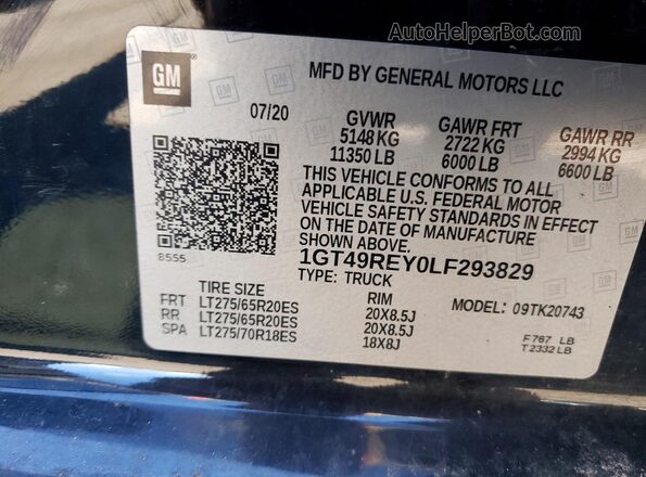 1GT49REY0LF293829 2020 GMC SIERRA Black 