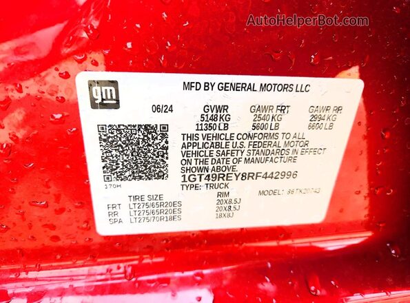 1GT49REY8RF442996 2024 GMC SIERRA Red Вид підкапотного простору