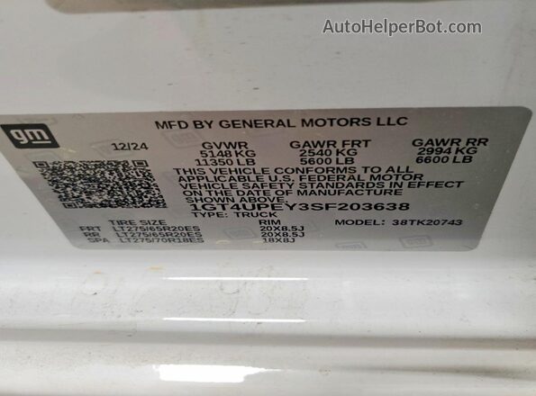 1GT4UPEY3SF203638 2025 GMC SIERRA Белый 