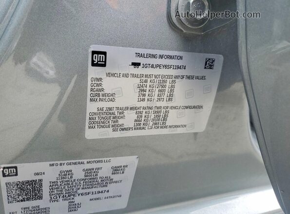 1GT4UPEY6SF119474 2025 GMC SIERRA Gray VIN կոդի պիտակի տեսք
