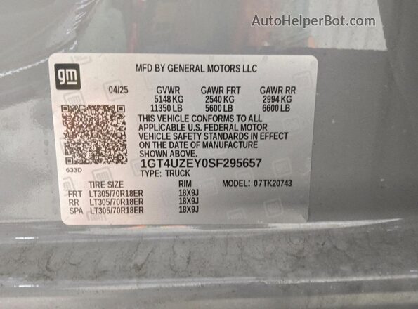 1GT4UZEY0SF295657 2025 GMC SIERRA Серый Вид подкапотного пространства