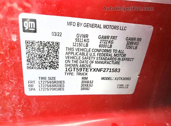 1GT59TEYXNF271583 2022 GMC SIERRA Red Widok komory silnika