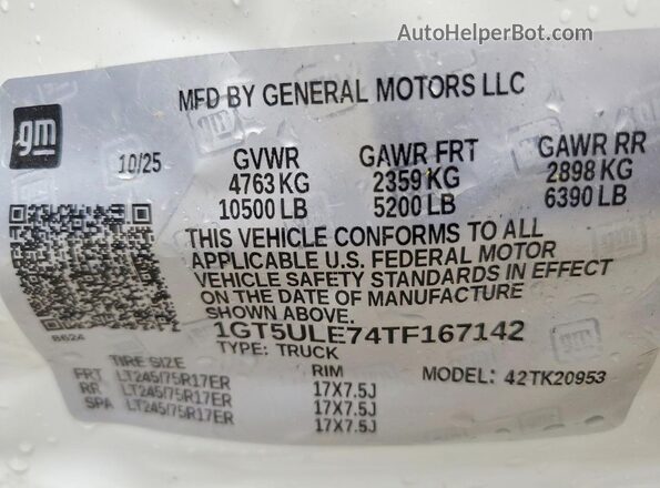 1GT5ULE74TF167142 2026 GMC SIERRA White Vista del compartimento del motor