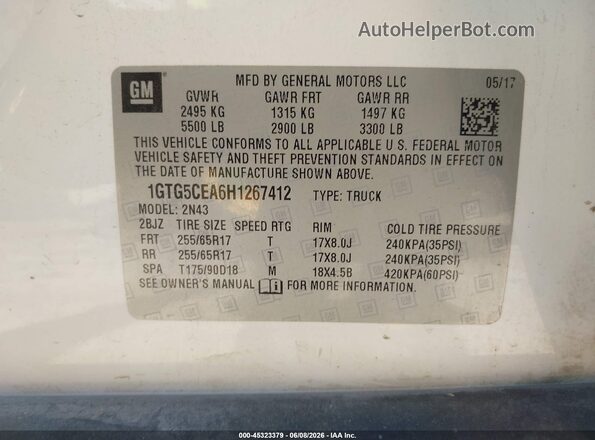 1GTG5CEA6H1267412 2017 GMC CANYON White Вид підкапотного простору