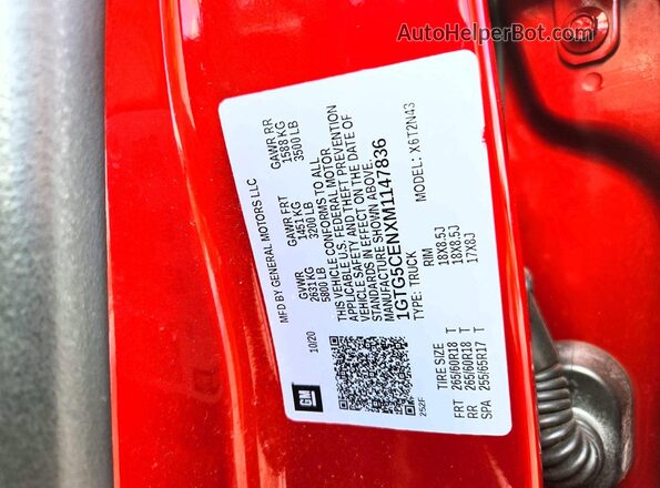 1GTG5CENXM1147836 2021 GMC CANYON Красный Вид подкапотного пространства
