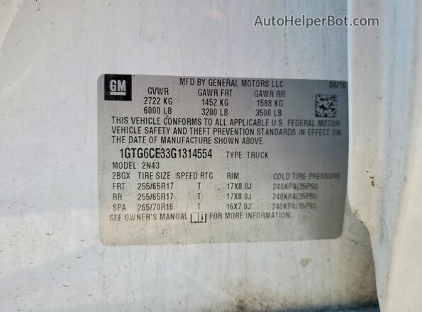 1GTG6CE33G1314554 2016 GMC CANYON Белый Вид подкапотного пространства
