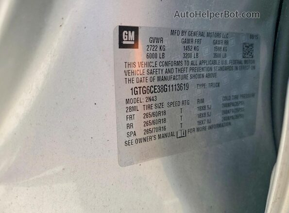 1GTG6CE38G1113619 2016 GMC CANYON Silver Շարժիչի բաժամունքի տեսք