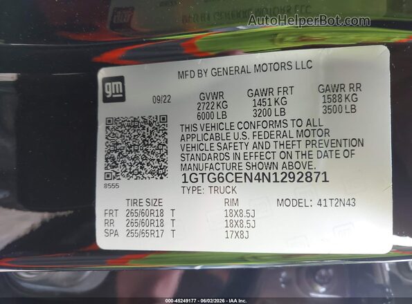 1GTG6CEN4N1292871 2022 GMC CANYON Black Շարժիչի բաժամունքի տեսք