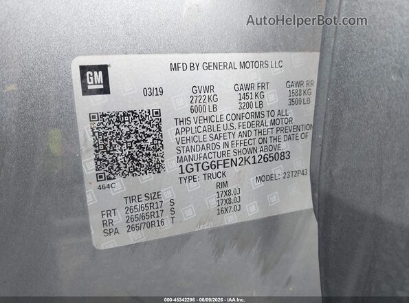1GTG6FEN2K1265083 2019 GMC CANYON Gray Engine compartment view