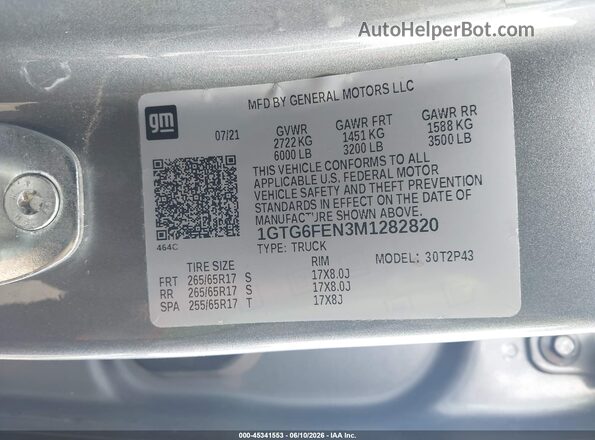1GTG6FEN3M1282820 2021 GMC CANYON Серый Вид подкапотного пространства
