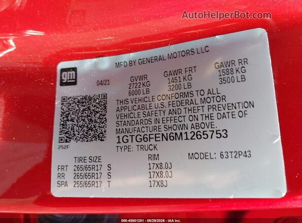 1GTG6FEN6M1265753 2021 GMC CANYON Красный Вид подкапотного пространства