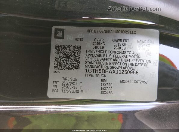 1GTH5BEAXJ1250956 2018 GMC CANYON Black Vista del compartimento del motor