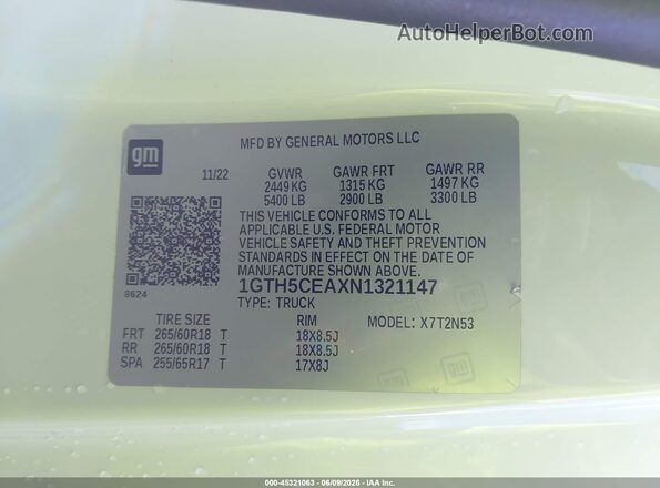 1GTH5CEAXN1321147 2022 GMC CANYON Белый 