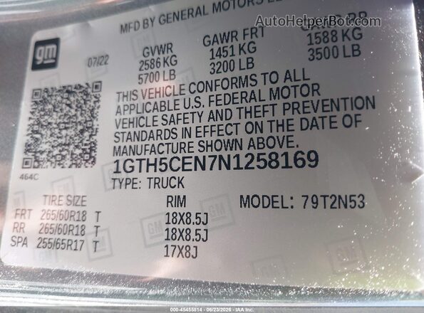 1GTH5CEN7N1258169 2022 GMC CANYON Gray Engine compartment view