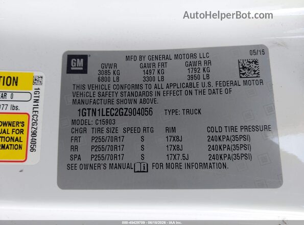 1GTN1LEC2GZ904056 2016 GMC SIERRA White 