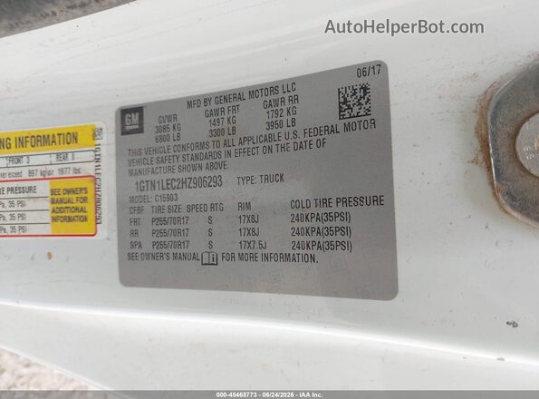1GTN1LEC2HZ906293 2017 GMC SIERRA White Շարժիչի բաժամունքի տեսք