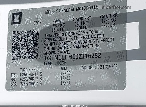 1GTN1LEH0JZ116282 2018 GMC SIERRA White Vista del compartimento del motor