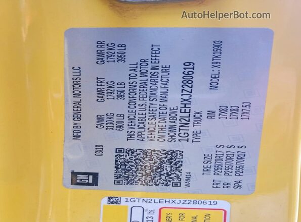 1GTN2LEHXJZ280619 2018 GMC SIERRA Желтый Вид подкапотного пространства
