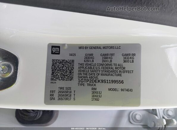 1GTP2DEK9S1199556 2025 GMC CANYON Белый Вид подкапотного пространства