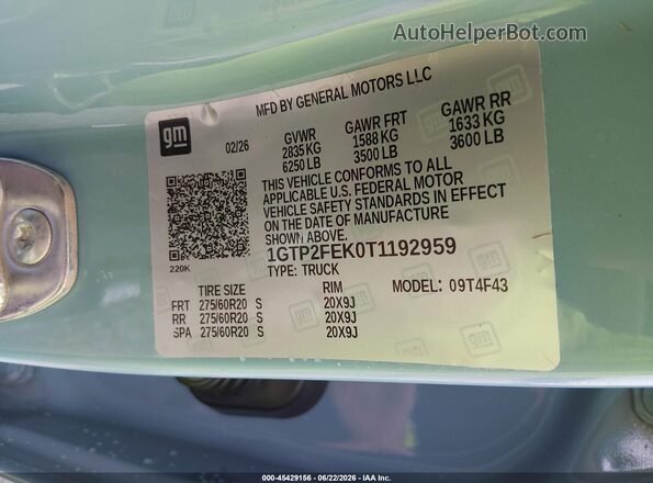 1GTP2FEK0T1192959 2026 GMC CANYON Blue Widok komory silnika