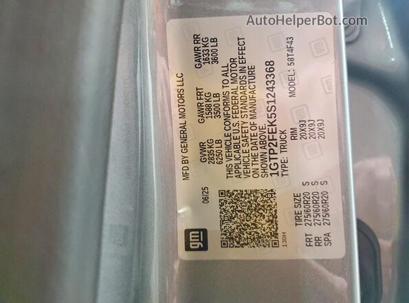 1GTP2FEK5S1243368 2025 GMC CANYON Gray Engine compartment view