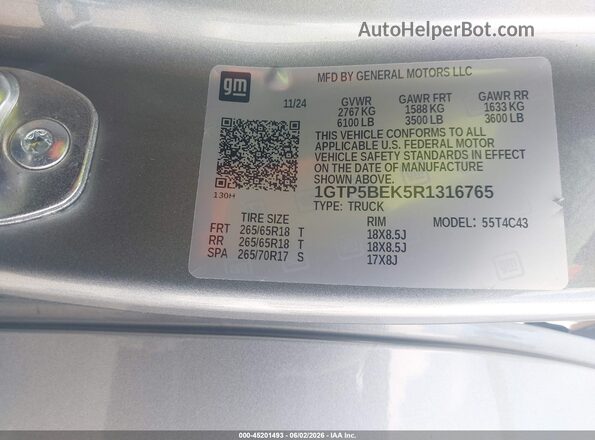 1GTP5BEK5R1316765 2024 GMC CANYON Silver Vista del compartimento del motor