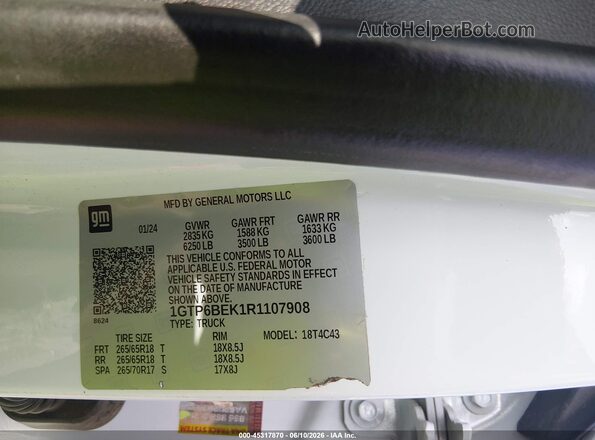 1GTP6BEK1R1107908 2024 GMC CANYON White Вид підкапотного простору
