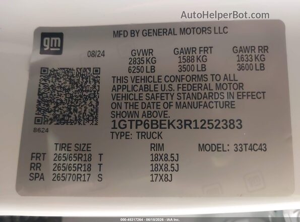 1GTP6BEK3R1252383 2024 GMC CANYON White Շարժիչի բաժամունքի տեսք