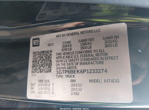 1GTP6BEK6P1233274 2023 GMC CANYON Black Вид підкапотного простору