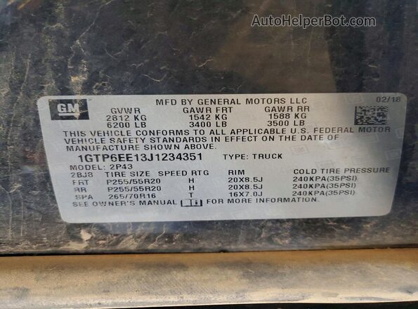 1GTP6EE13J1234351 2018 GMC CANYON Black Vista del compartimento del motor