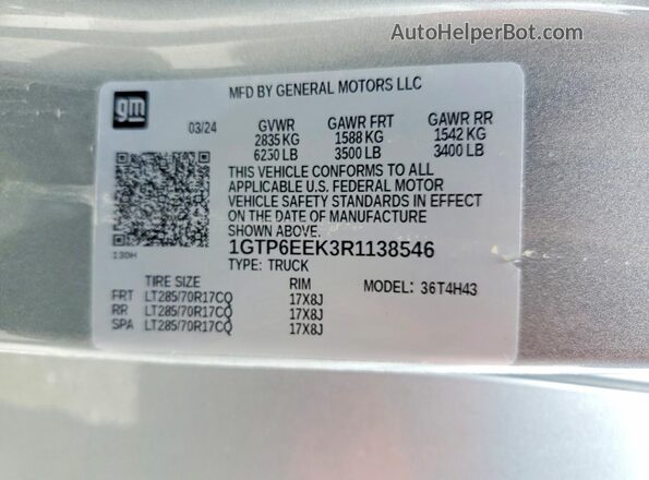 1GTP6EEK3R1138546 2024 GMC CANYON Gray VIN sticker view