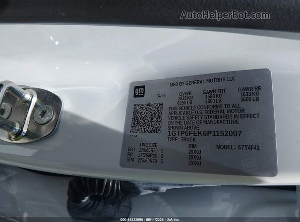 1GTP6FEK6P1152007 2023 GMC CANYON White Вид підкапотного простору