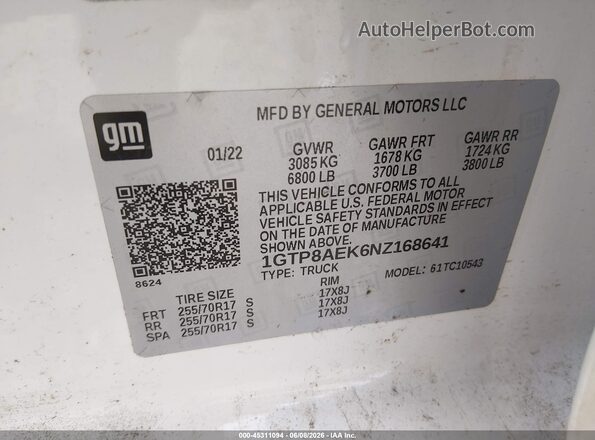1GTP8AEK6NZ168641 2022 GMC SIERRA Белый Вид подкапотного пространства