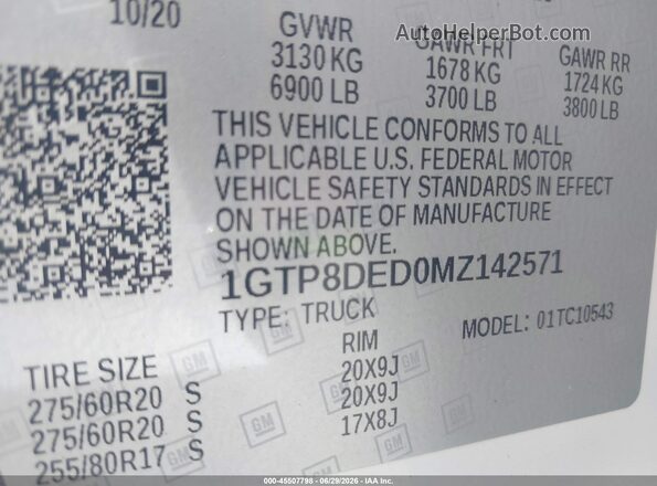 1GTP8DED0MZ142571 2021 GMC SIERRA White Вид підкапотного простору