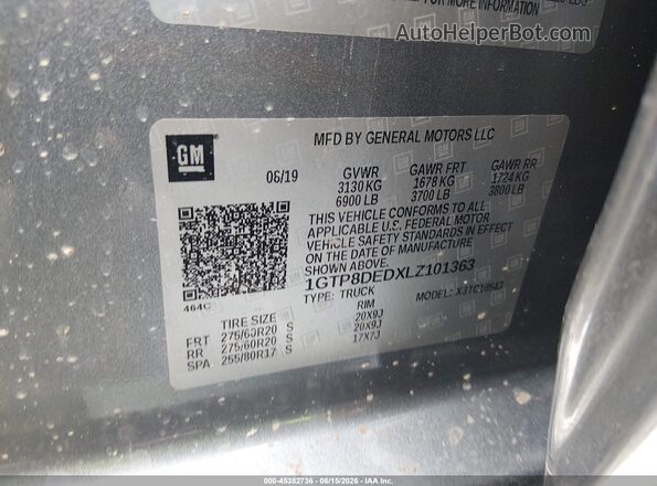 1GTP8DEDXLZ101363 2020 GMC SIERRA Gray Widok komory silnika