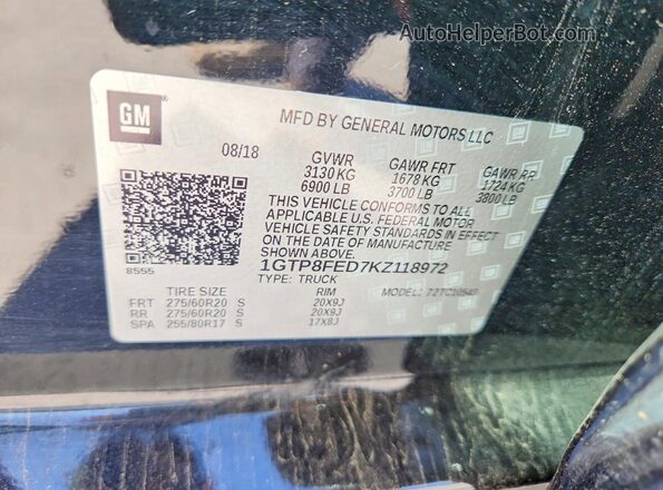 1GTP8FED7KZ118972 2019 GMC SIERRA Black VIN կոդի պիտակի տեսք