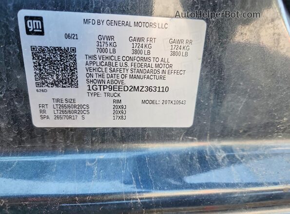 1GTP9EED2MZ363110 2021 GMC SIERRA Blue Вид підкапотного простору