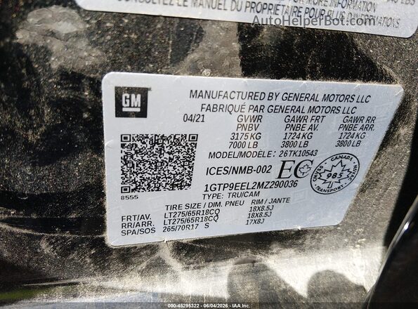 1GTP9EEL2MZ290036 2021 GMC SIERRA Black Vista del compartimento del motor