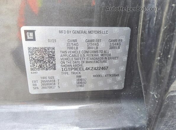 1GTP9EEL4KZ422467 2019 GMC SIERRA Charcoal ძრავის განყოფილების ხედი