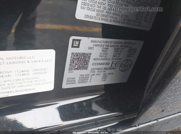 1GTP9EEL8MZ285844 2021 GMC SIERRA Черный Вид подкапотного пространства